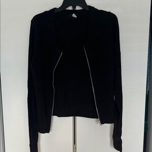 Black Women's zip ribbed Cardigan Sweater